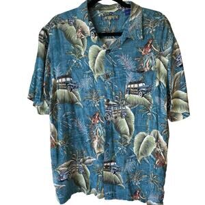 Campia Men M Hawaiian Button Up Short Sleeves Shirt Retro Car Houla Girl Beach